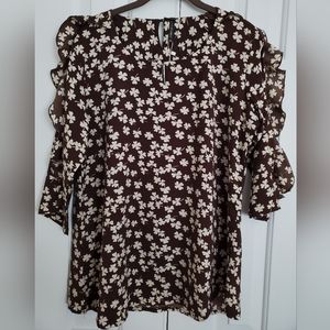Ruffle sleeve floral blouse Brown